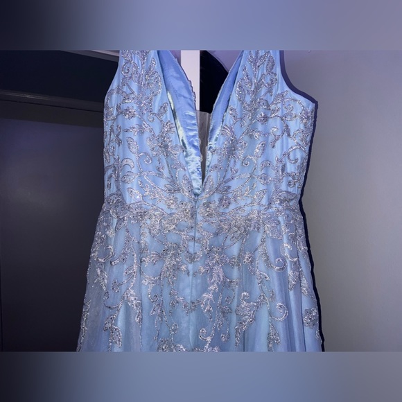 JVN Dress, Style #JVN07638 Light Blue, with silver and simmer designs all around - Picture 5 of 5